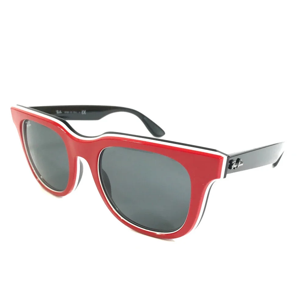 Ray-Ban Sunglasses RB4368 6520/87 Jeffrey Red White Black Frames w/ Gray Lenses